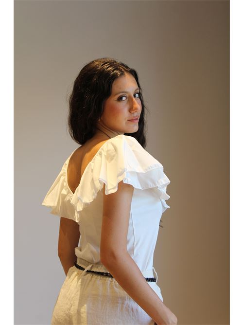 T-shirt scollo a V con volant DIECI MINUTI | 554203